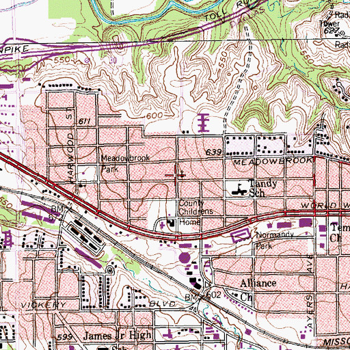 Topographic Map of Meadowbrook Baptist Church, TX