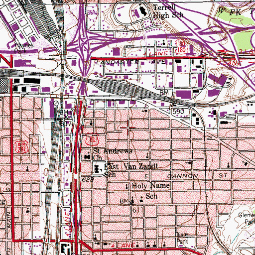 Topographic Map of Mount Calvary Baptist Church, TX