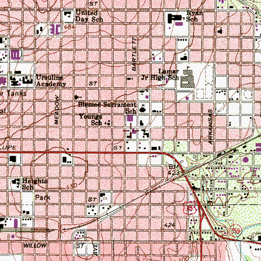 Topographic Map of Heights Baptist Church, TX