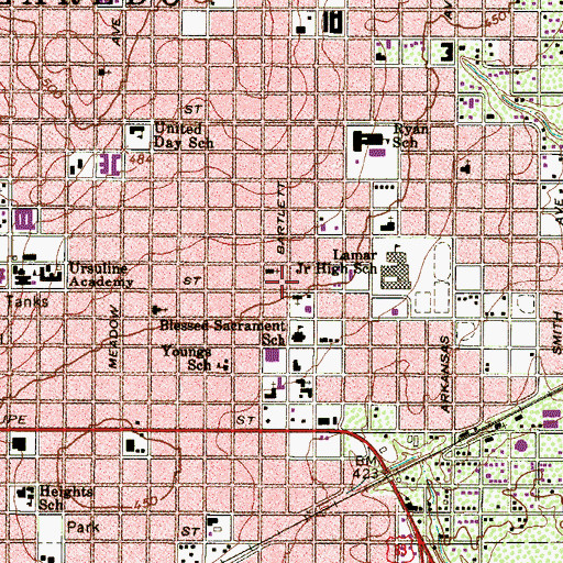 Topographic Map of Blessed Sacrament Church, TX