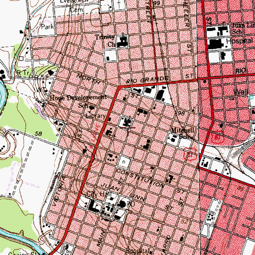 Topographic Map of First United Methodist Church, TX