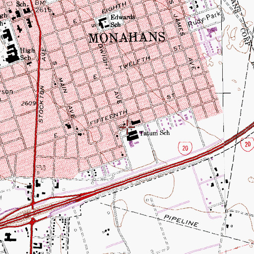 Topographic Map of First Presbyterian Church, TX