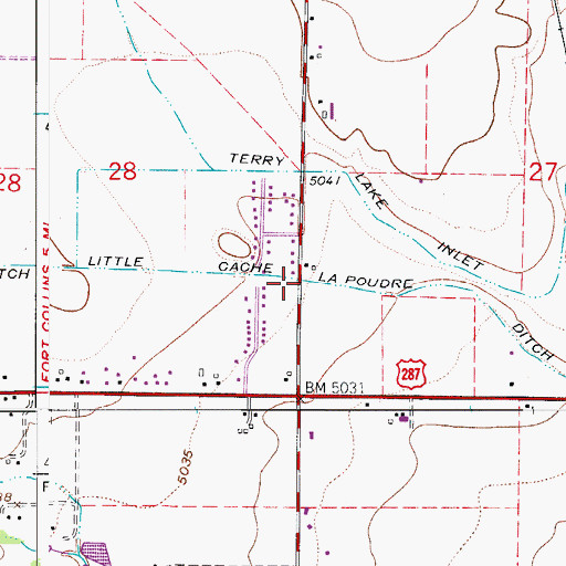 Topographic Map of Little Cache la Poudre Ditch, CO