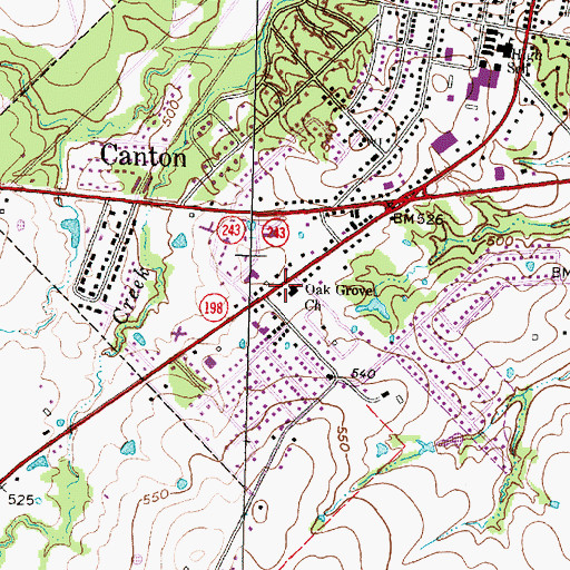 Topographic Map of Oak Grove Baptist Church, TX