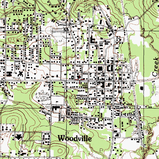 Topographic Map of Woodville United Methodist Church, TX