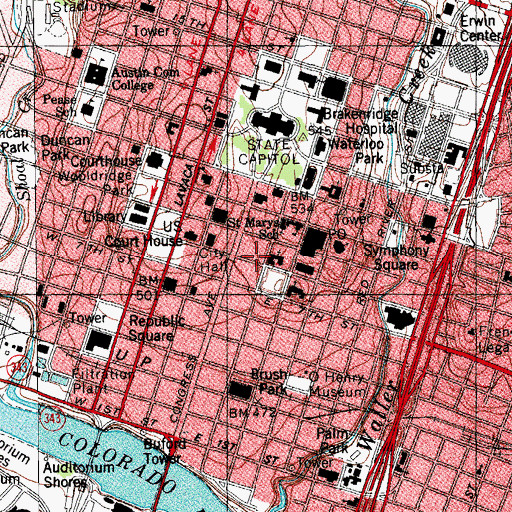 Topographic Map of Central Presbyterian Church, TX
