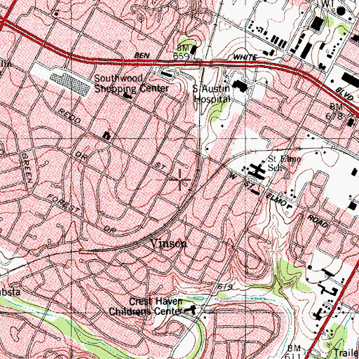 Topographic Map of The Unitarian Universalist Fellowship Church of Austin, TX