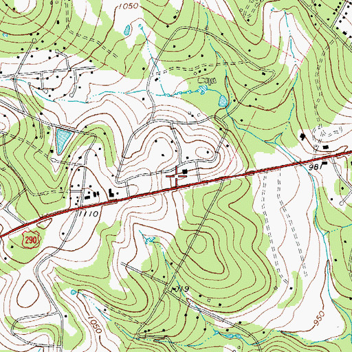 Topographic Map of Fellowship of the Hills Church, TX