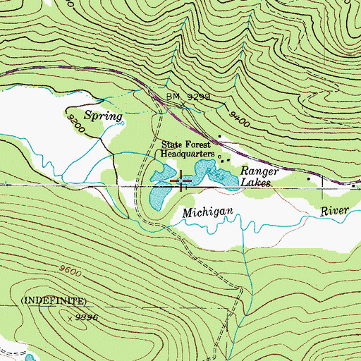 Topographic Map of Ranger Lakes, CO