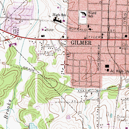 Topographic Map of Pilgrims Rest Baptist Church, TX