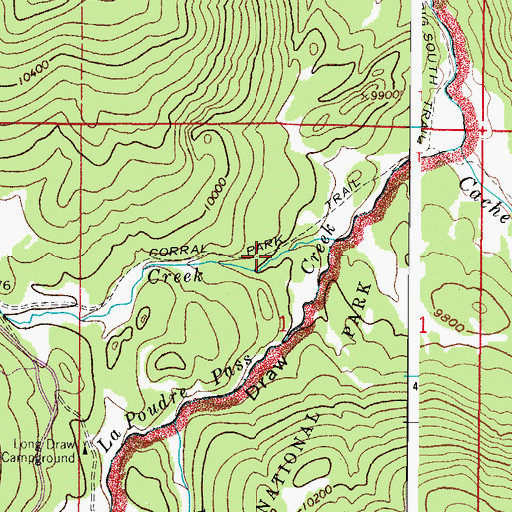Topographic Map of Corral Park Trail, CO