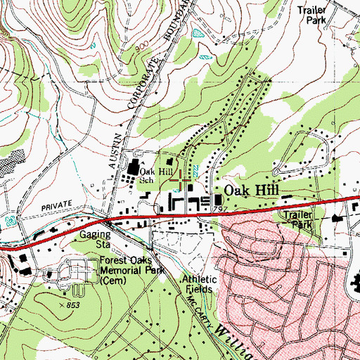 Topographic Map of Oak Hill Church of Christ, TX