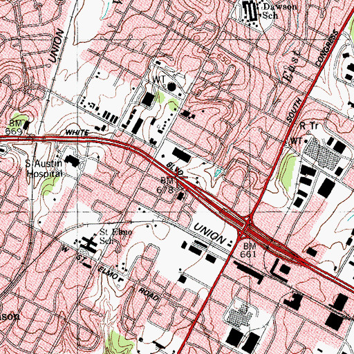 Topographic Map of San Lucas Lutheran Church, TX