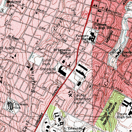 Topographic Map of Saint Ignatius Martyr Church, TX