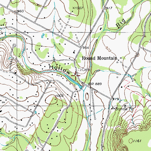 Topographic Map of Round Mountain Baptist Church, TX