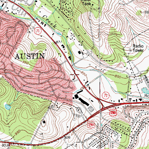 Topographic Map of Hill Country Baptist Church of Oakhill, TX