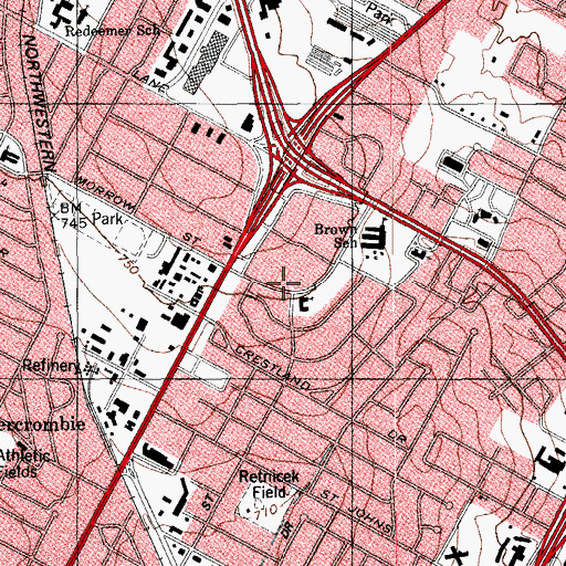 Topographic Map of Gateway Baptist Church, TX