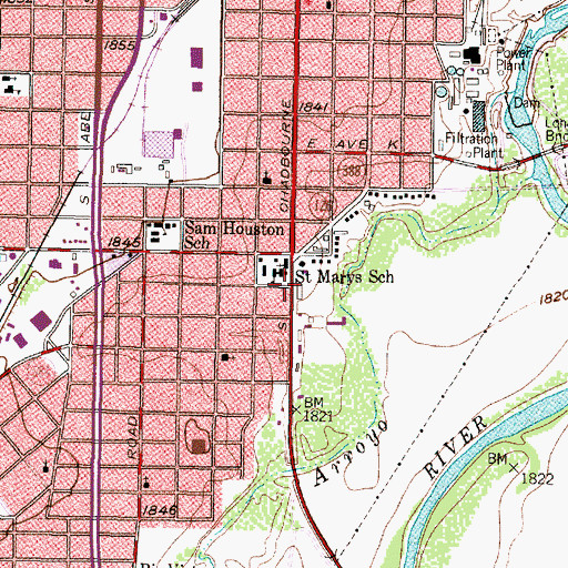 Topographic Map of First Presbyterian Church, TX
