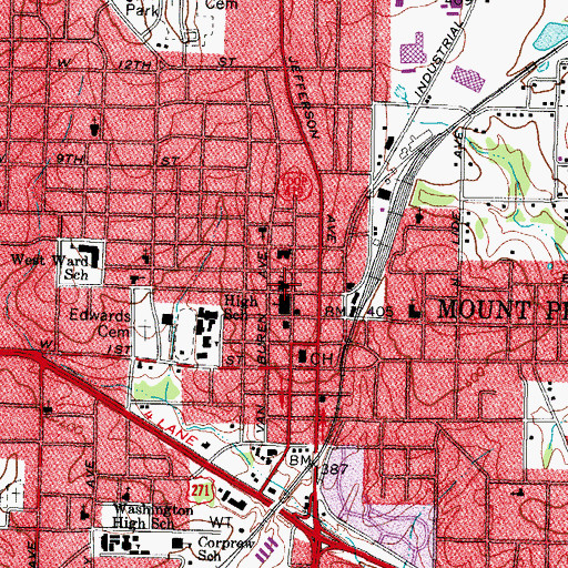Topographic Map of First Presbyterian Church, TX
