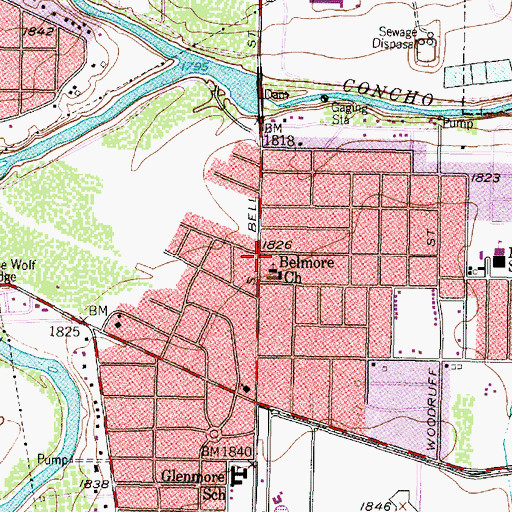 Topographic Map of Belmore Baptist Church, TX