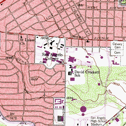 Topographic Map of College Hills Baptist Church, TX
