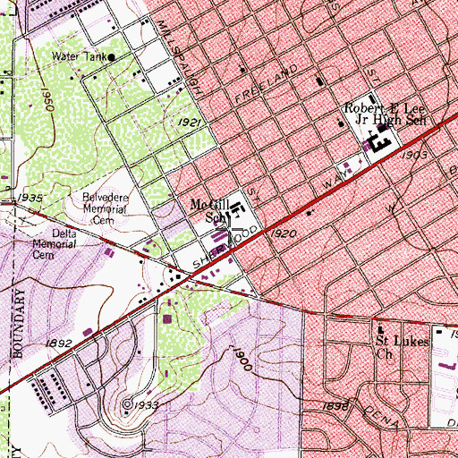 Topographic Map of Grace Temple Baptist Church, TX