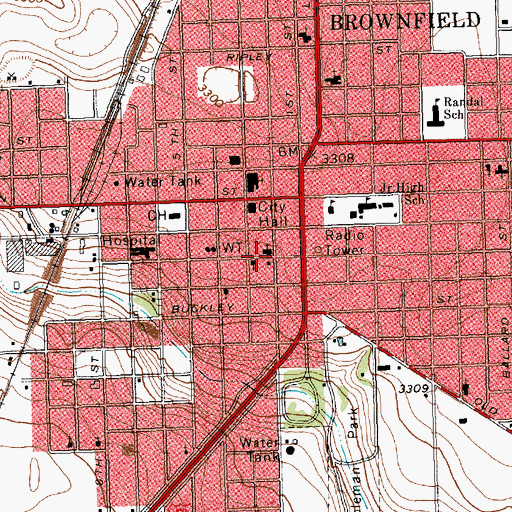 Topographic Map of Church of Christ, TX