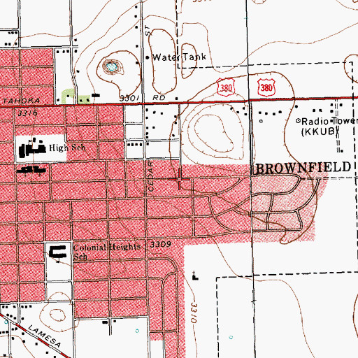 Topographic Map of Brownfield United Pentecostal Church, TX