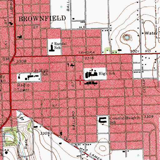 Topographic Map of First Presbyterian Church, TX