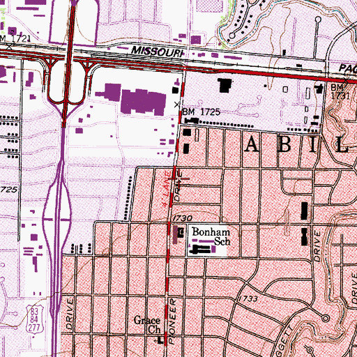 Topographic Map of Highland Church of Christ, TX