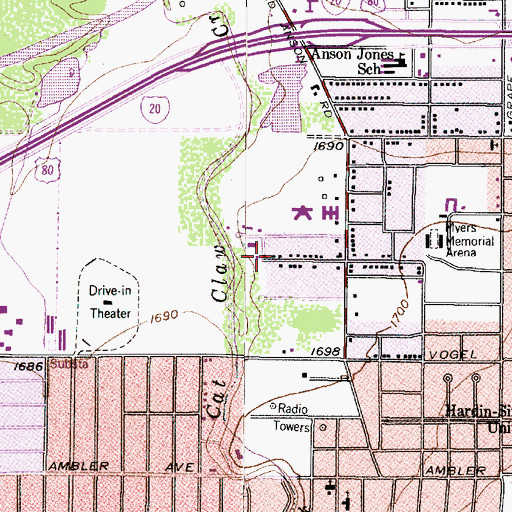 Topographic Map of Oakland Drive Church of Christ, TX