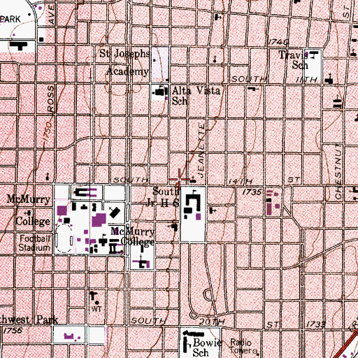 Topographic Map of First Church of the Nazarene, TX