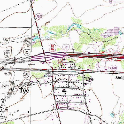 Topographic Map of Tye United Methodist Church, TX
