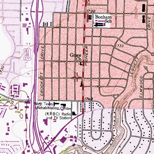 Topographic Map of United Methodist Church - Elmwood West, TX