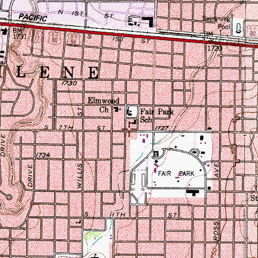 Topographic Map of Elmwood Baptist Church, TX
