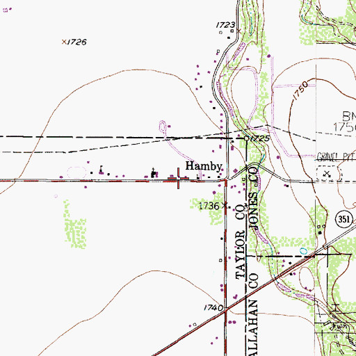 Topographic Map of Hamby Baptist Church, TX