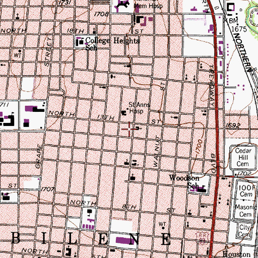 Topographic Map of Immanuel Baptist Church, TX