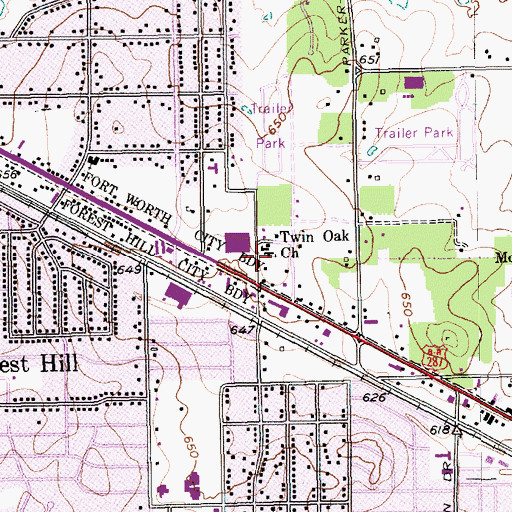 Topographic Map of Twin Oak Church, TX