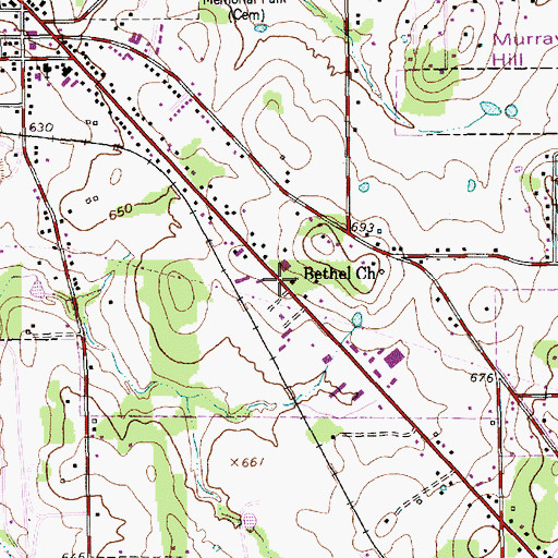 Topographic Map of Bethel Church, TX