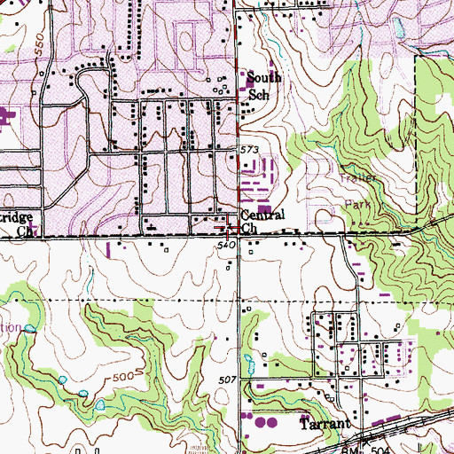 Topographic Map of Central Church, TX