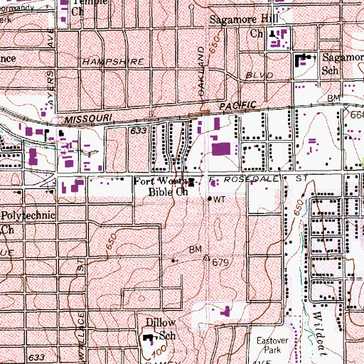 Topographic Map of Fort Worth Bible Church, TX