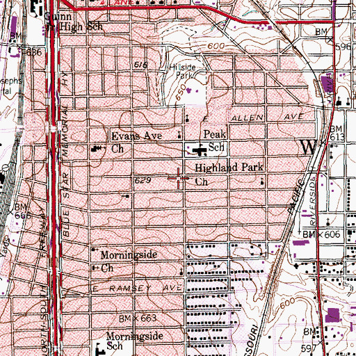 Topographic Map of Highland Park Church, TX