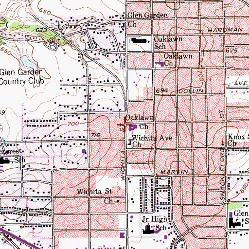 Topographic Map of Oaklawn Church, TX