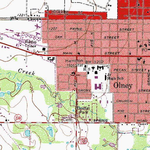 Topographic Map of Cumberland Presbyterian Church, TX