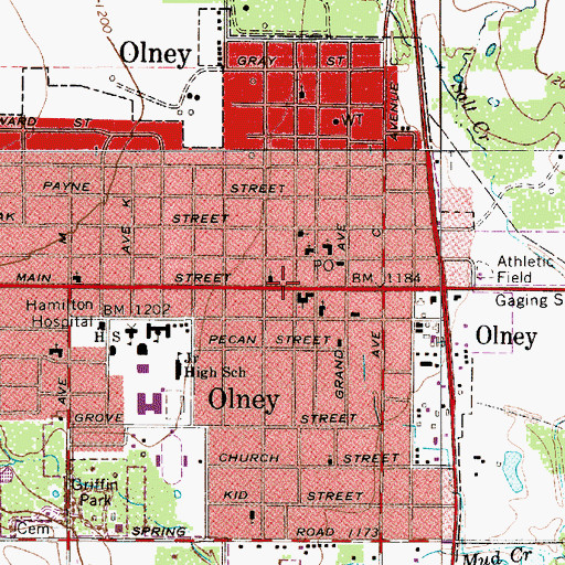 Topographic Map of Olney Assembly Church, TX
