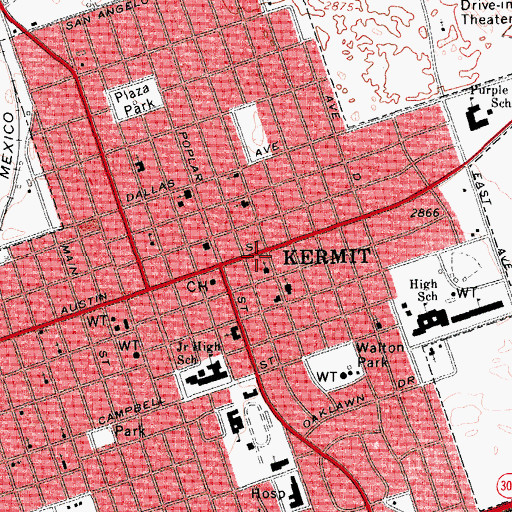 Topographic Map of Church of Christ, TX