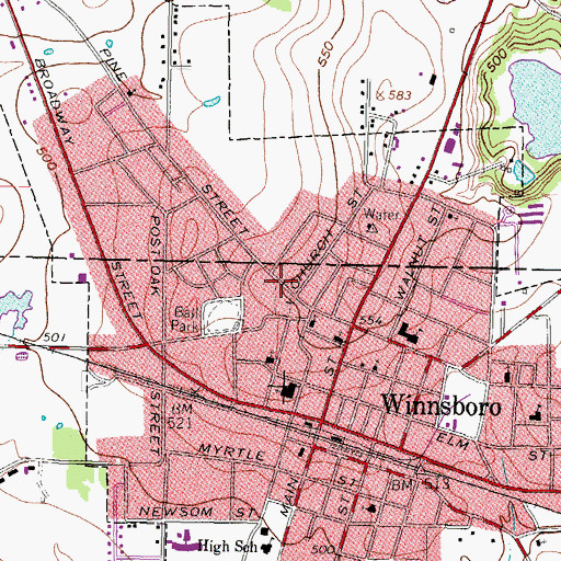 Topographic Map of Pine Street Baptist Church, TX