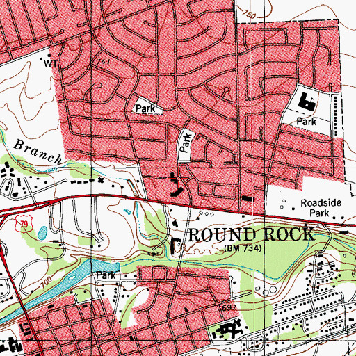 Topographic Map of Round Rock Church of Christ, TX