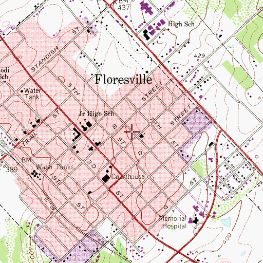Topographic Map of First Lutheran Church, TX