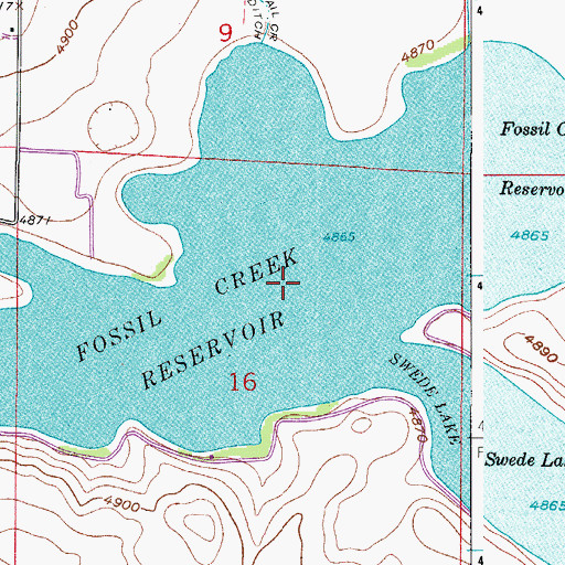 Topographic Map of Fossil Creek Reservoir, CO